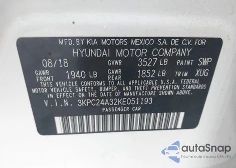 2019 Hyundai Accent Se z USA, uszkodzony, nr VIN 3KPC24A32KE051193